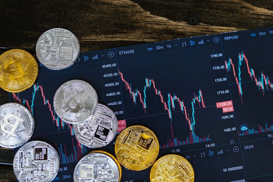 Silver and Gold Round Coins on gold price chart