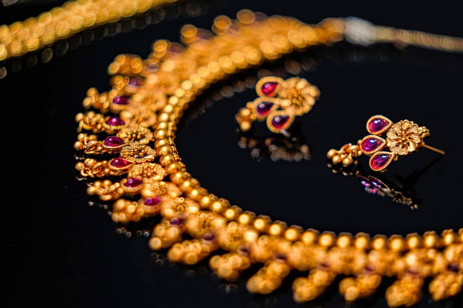 gold and purple beaded necklace